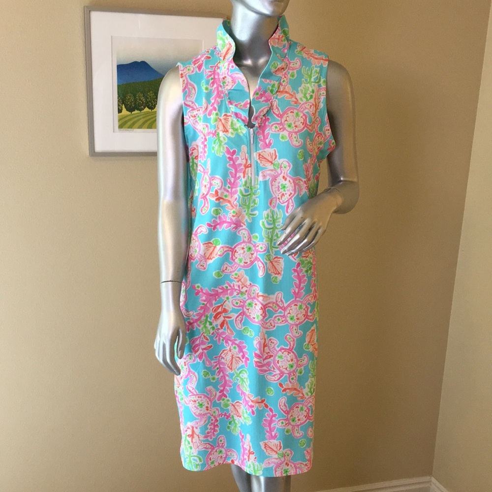 G LIFESTYLE | Pink Turtle Ruffle Portrait Collar Sleeveless Dress